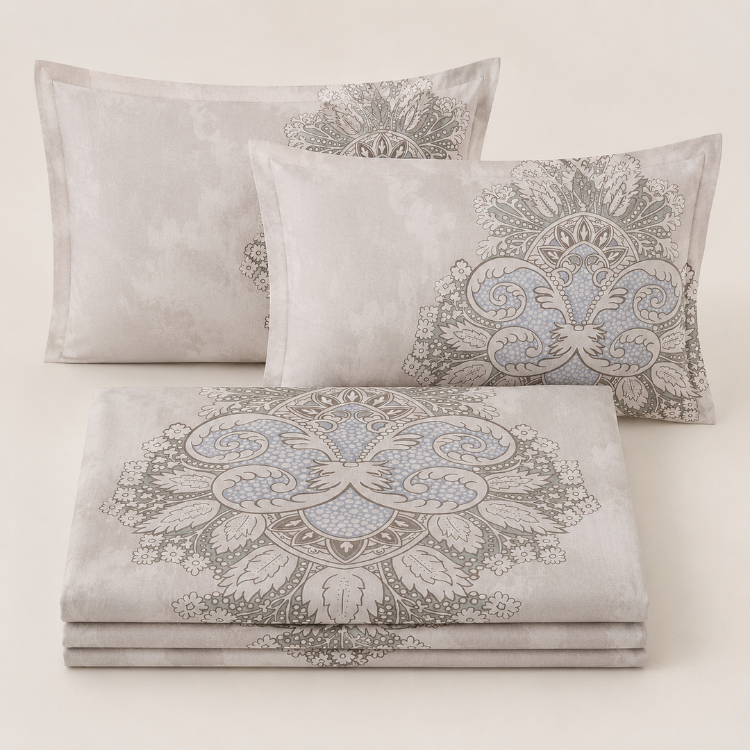 Aarniva 100% Cotton Bedsheet Set | King/Queen | Soft & Breathable | Classic Mandala | 4-Piece Set