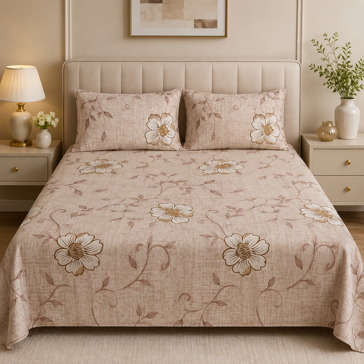 Aarniva 100% Cotton Bedsheet Set | King/Queen | Soft & Breathable | Warm Floral | 4-Piece Set