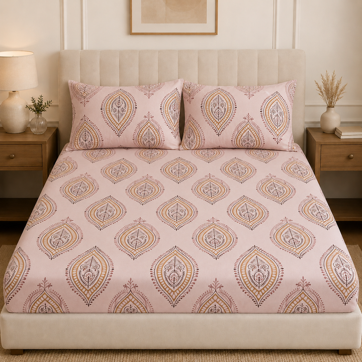 Aarniva 100% Cotton Bedsheet Set | King/Queen | Soft & Breathable | Rose Paisley | 4-Piece Set