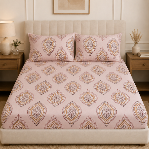 Aarniva 100% Cotton Bedsheet Set | King/Queen | Soft & Breathable | Rose Paisley | 4-Piece Set