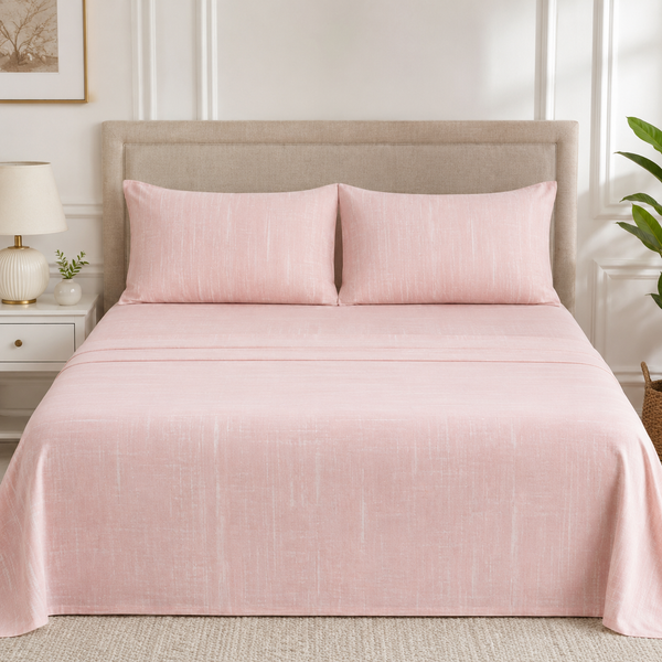 Aarniva 100% Cotton Bedsheet Set | King/Queen | Soft & Breathable | Blush Cotton | 4-Piece Set