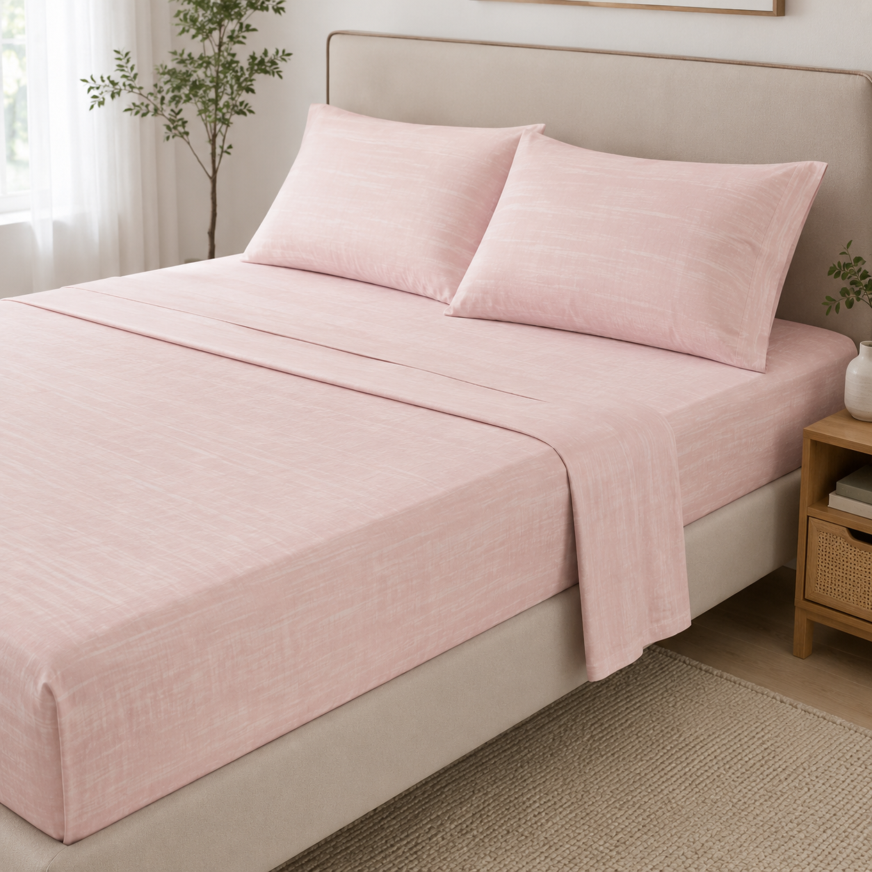 Aarniva 100% Cotton Bedsheet Set | King/Queen | Soft & Breathable | Blush Cotton | 4-Piece Set