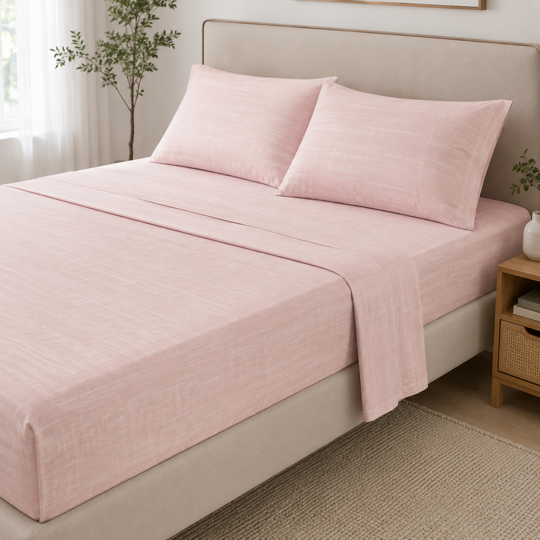 Aarniva 100% Cotton Bedsheet Set | King/Queen | Soft & Breathable | Blush Cotton | 4-Piece Set