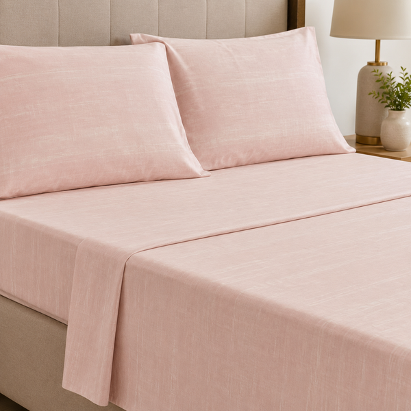 Aarniva 100% Cotton Bedsheet Set | King/Queen | Soft & Breathable | Blush Cotton | 4-Piece Set