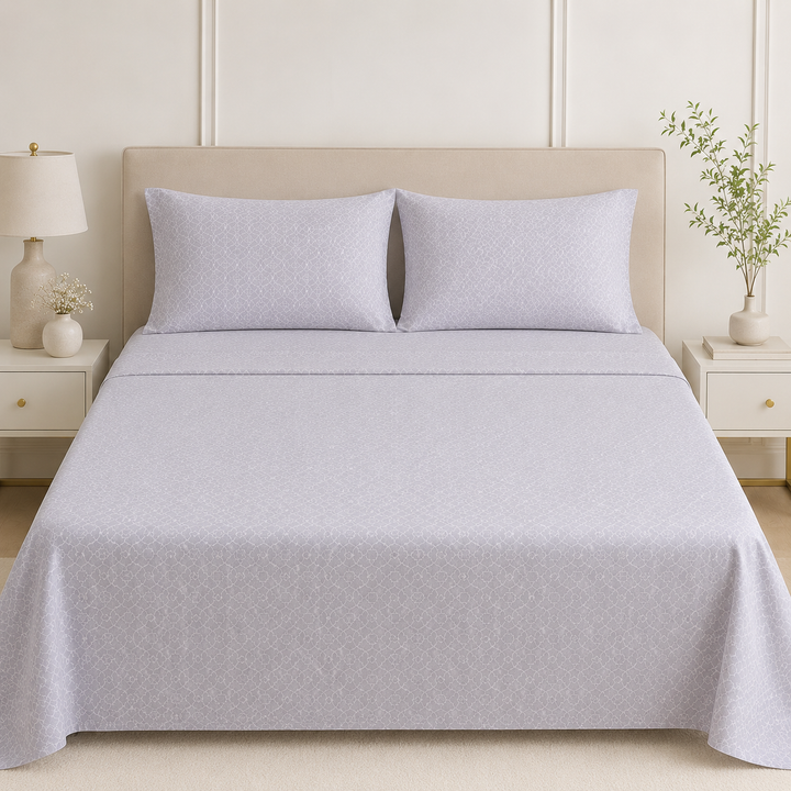 Aarniva 100% Cotton Bedsheet Set | King/Queen | Soft & Breathable | Grey Lattice | 4-Piece Set