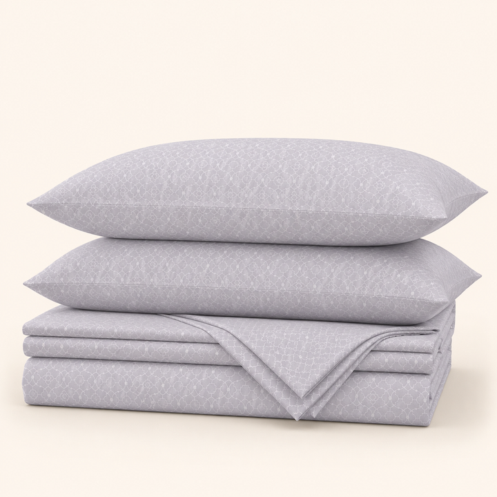 Aarniva 100% Cotton Bedsheet Set | King/Queen | Soft & Breathable | Grey Lattice | 4-Piece Set