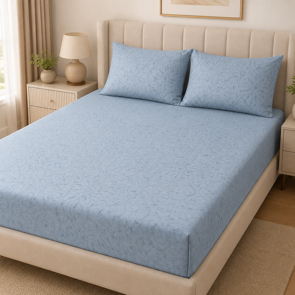 Aarniva 100% Cotton Bedsheet Set | King/Queen | Soft & Breathable | Blue Bloom | 4-Piece Set
