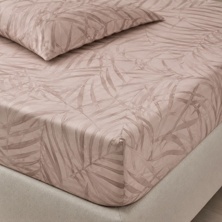 Aarniva 100% Cotton Bedsheet Set | King/Queen | Soft & Breathable | Palm Leaf | 4-Piece Set
