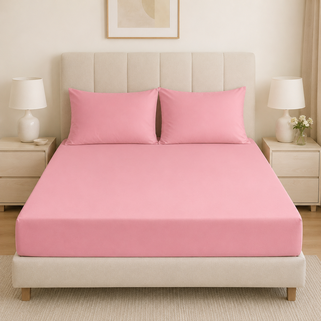 Aarniva 100% Cotton Bedsheet Set | King/Queen | Soft & Breathable | Rose Pink | 4-Piece Set