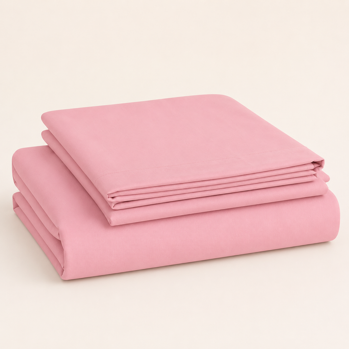 Aarniva 100% Cotton Bedsheet Set | King/Queen | Soft & Breathable | Rose Pink | 4-Piece Set