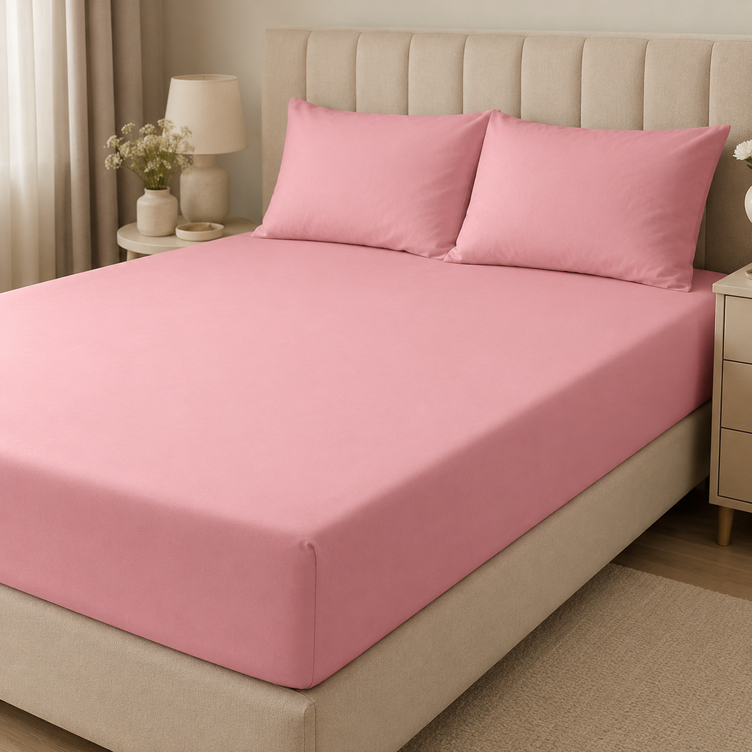 Aarniva 100% Cotton Bedsheet Set | King/Queen | Soft & Breathable | Rose Pink | 4-Piece Set