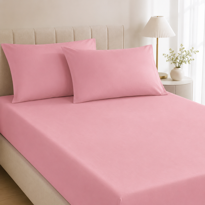 Aarniva 100% Cotton Bedsheet Set | King/Queen | Soft & Breathable | Rose Pink | 4-Piece Set