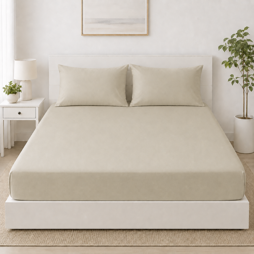 Aarniva 100% Cotton Bedsheet Set | King/Queen | Soft & Breathable | Vanilla Beige | 4-Piece Set