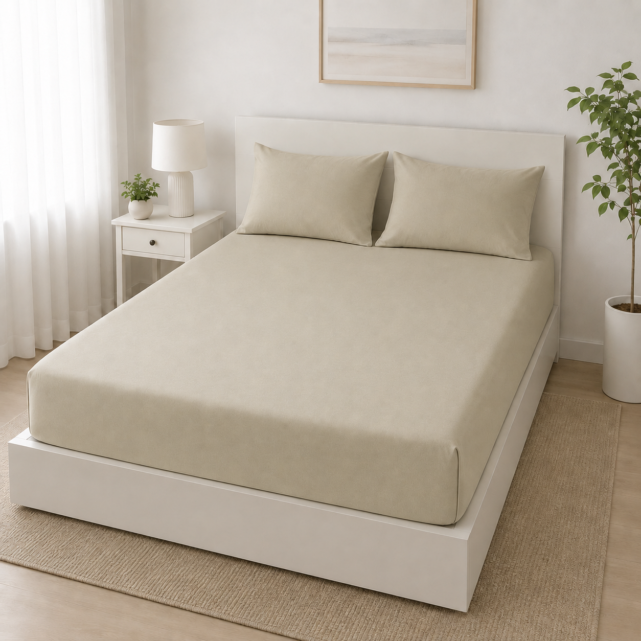 Aarniva 100% Cotton Bedsheet Set | King/Queen | Soft & Breathable | Vanilla Beige | 4-Piece Set