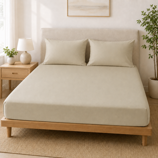 Aarniva 100% Cotton Bedsheet Set | King/Queen | Soft & Breathable | Vanilla Beige | 4-Piece Set