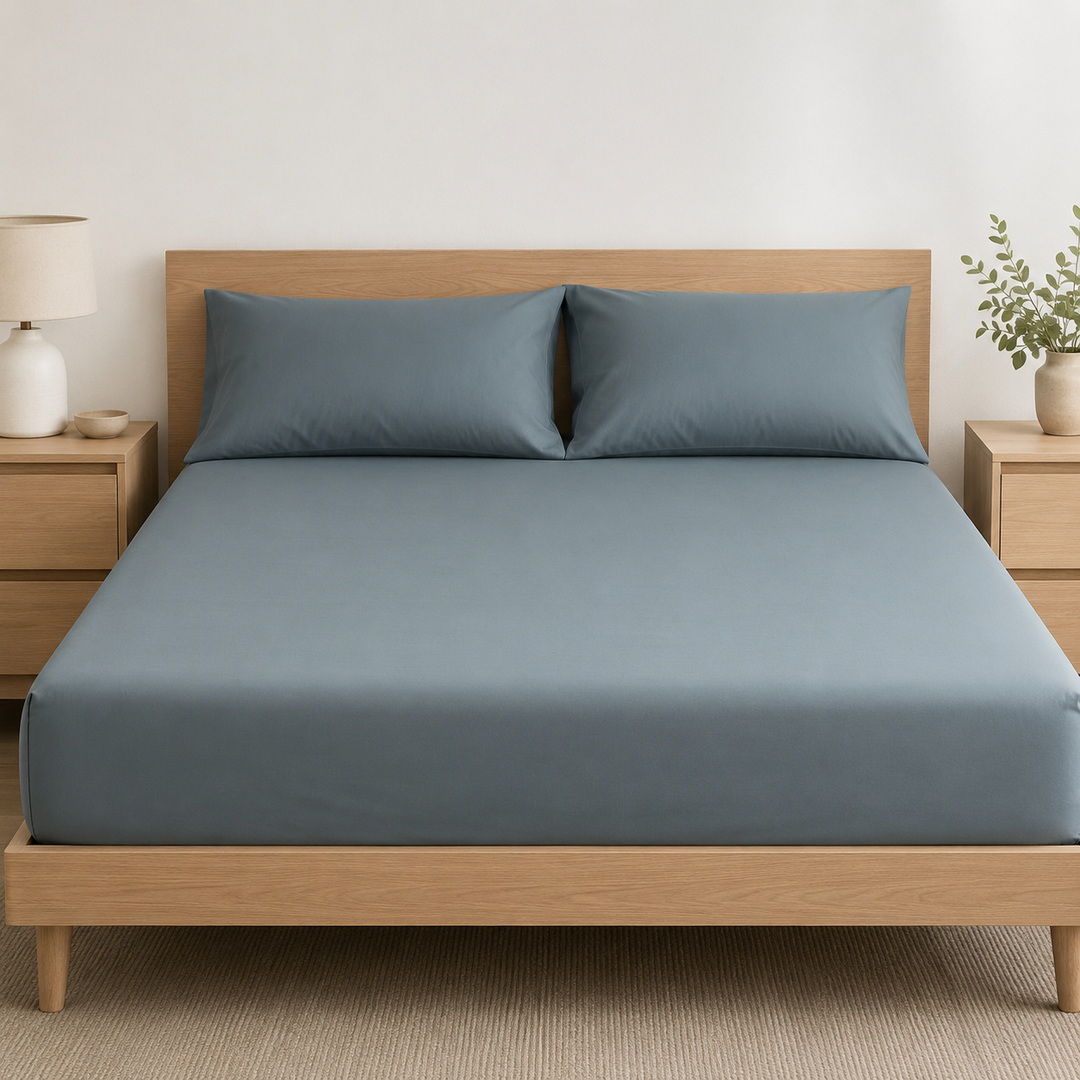 Aarniva 100% Cotton Bedsheet Set | King/Queen | Soft & Breathable | Slate Blue | 4-Piece Set