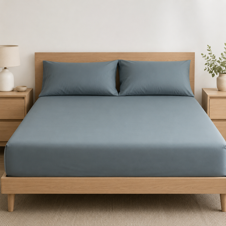 Aarniva 100% Cotton Bedsheet Set | King/Queen | Soft & Breathable | Slate Blue | 4-Piece Set