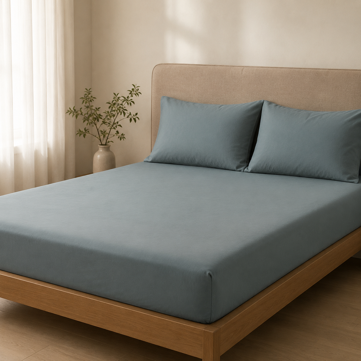 Aarniva 100% Cotton Bedsheet Set | King/Queen | Soft & Breathable | Slate Blue | 4-Piece Set