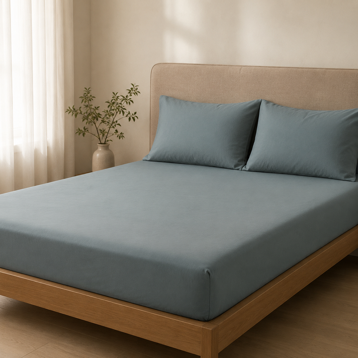 Aarniva 100% Cotton Bedsheet Set | King/Queen | Soft & Breathable | Slate Blue | 4-Piece Set