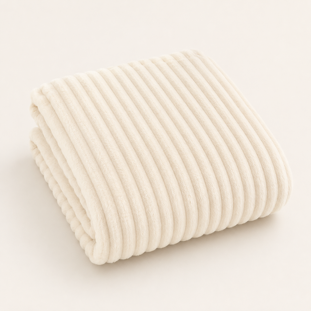 Aarniva Soft Flannel Throw Blanket | Ribbed Texture | Ultra-Soft & Cozy | Ivory | 1-Piece