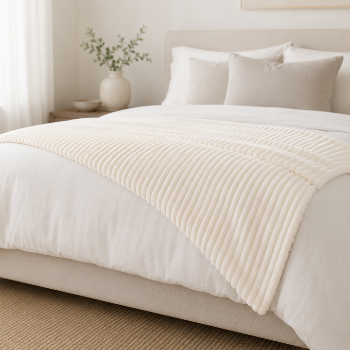Aarniva Soft Flannel Throw Blanket | Ribbed Texture | Ultra-Soft & Cozy | Ivory | 1-Piece