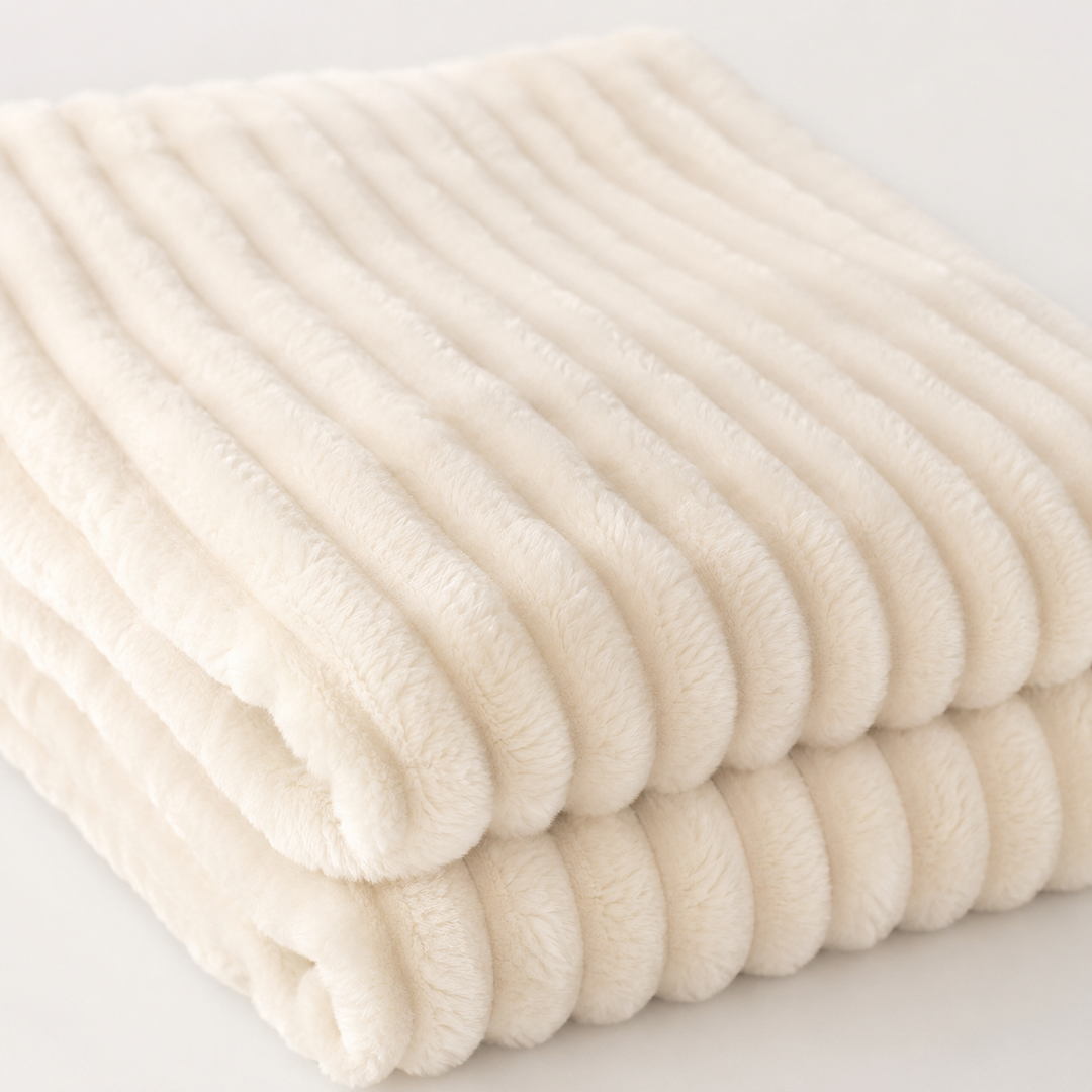 Aarniva Soft Flannel Throw Blanket | Ribbed Texture | Ultra-Soft & Cozy | Ivory | 1-Piece