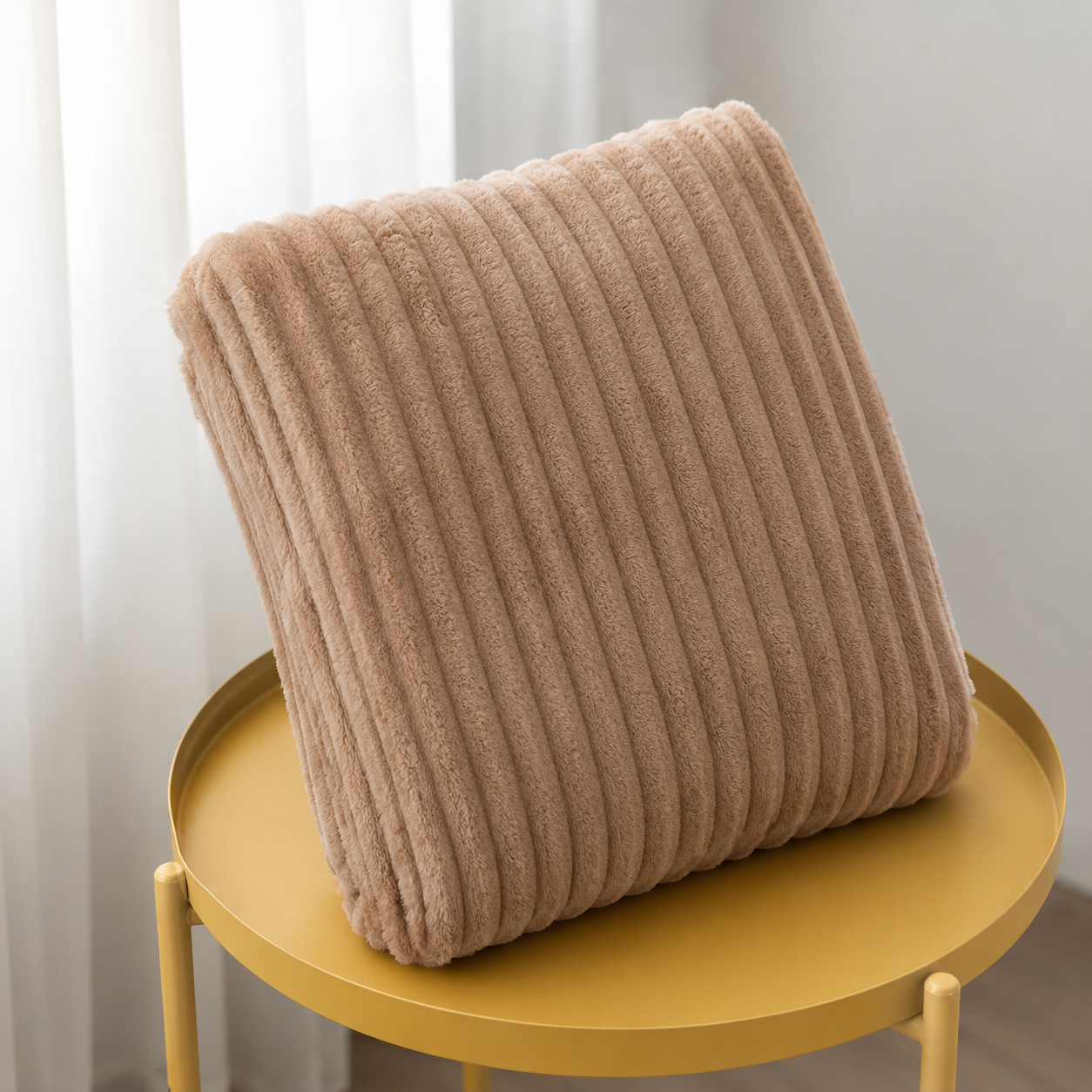 Aarniva Soft Flannel Throw Blanket | Ribbed Texture | Ultra-Soft & Cozy | Camel Beige | 1-Piece