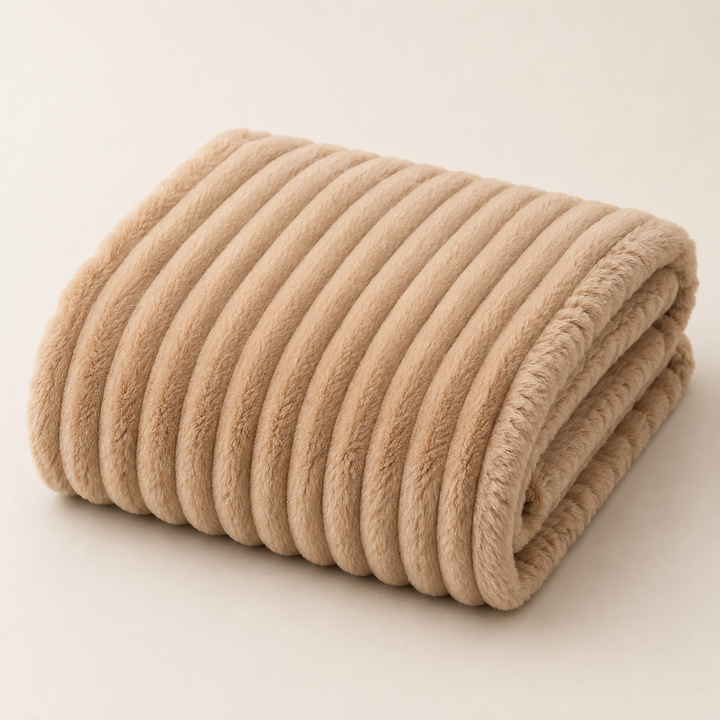 Aarniva Soft Flannel Throw Blanket | Ribbed Texture | Ultra-Soft & Cozy | Camel Beige | 1-Piece