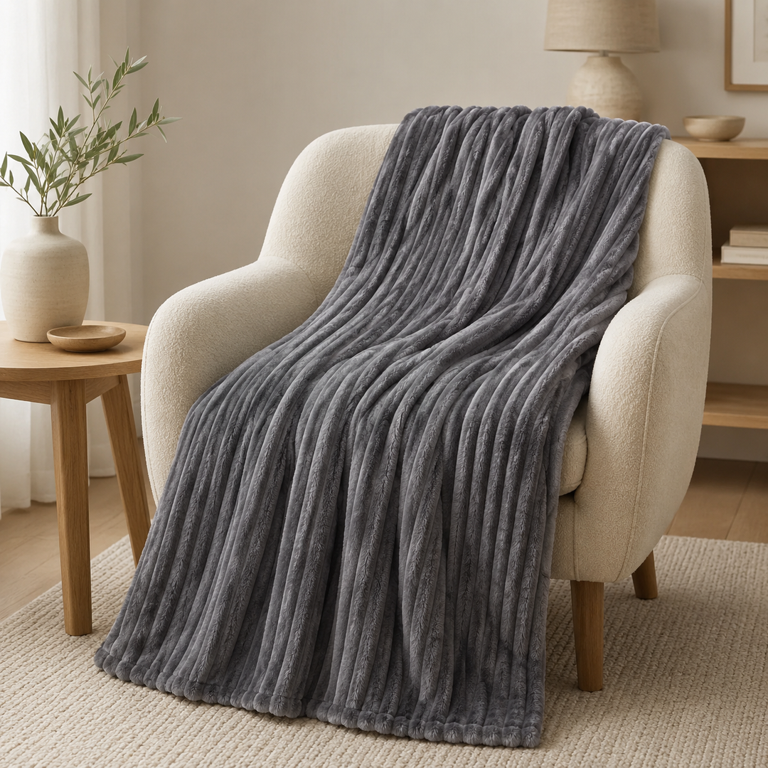 Aarniva Soft Flannel Throw Blanket | Ribbed Texture | Ultra-Soft & Cozy | Aqua Blue | 1-Piece
