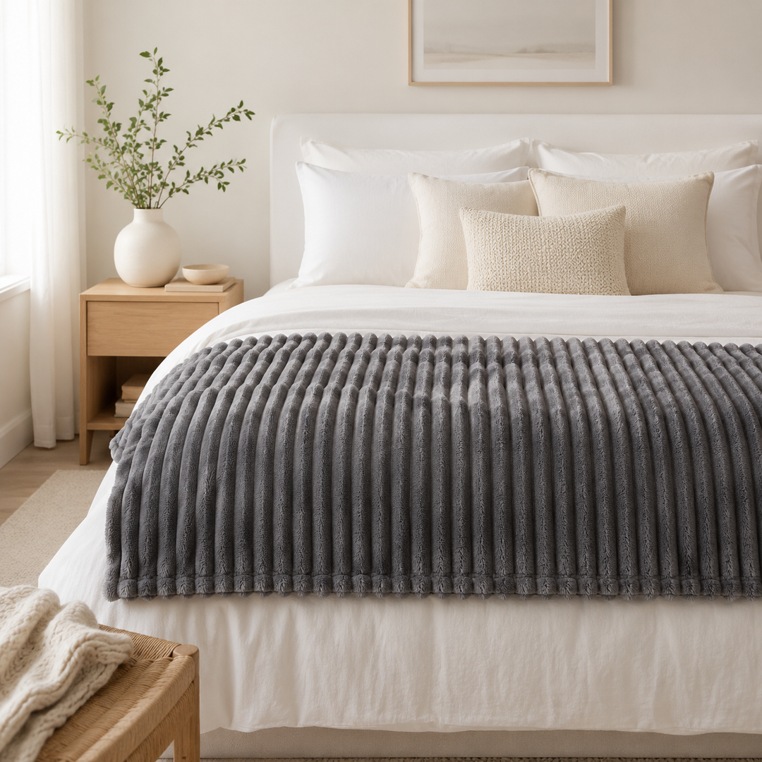 Aarniva Soft Flannel Throw Blanket | Ribbed Texture | Ultra-Soft & Cozy | Aqua Blue | 1-Piece