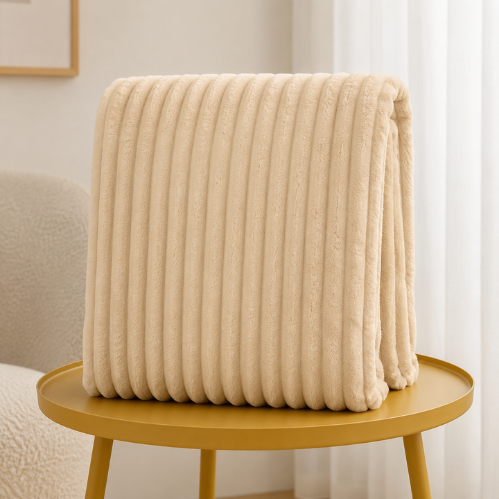 Aarniva Soft Flannel Throw Blanket | Ribbed Texture | Ultra-Soft & Cozy | Cream Beige | 1-Piece