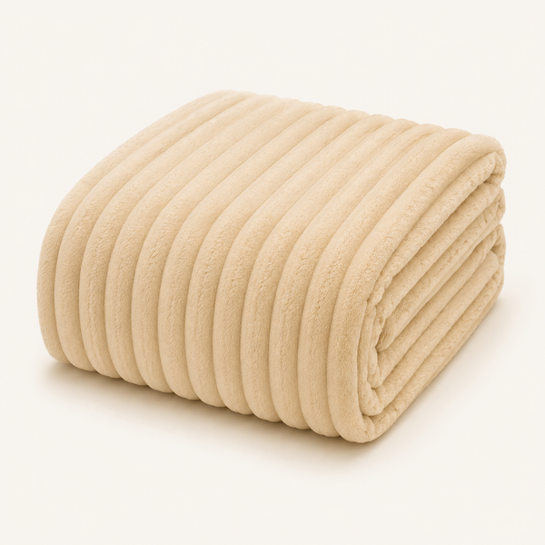 Aarniva Soft Flannel Throw Blanket | Ribbed Texture | Ultra-Soft & Cozy | Cream Beige | 1-Piece