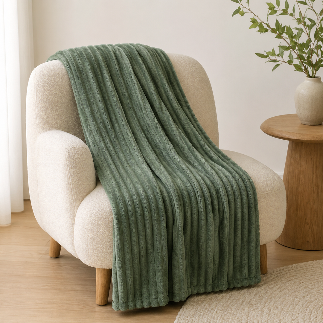 Aarniva Soft Flannel Throw Blanket | Ribbed Texture | Ultra-Soft & Cozy | Sage Green | 1-Piece