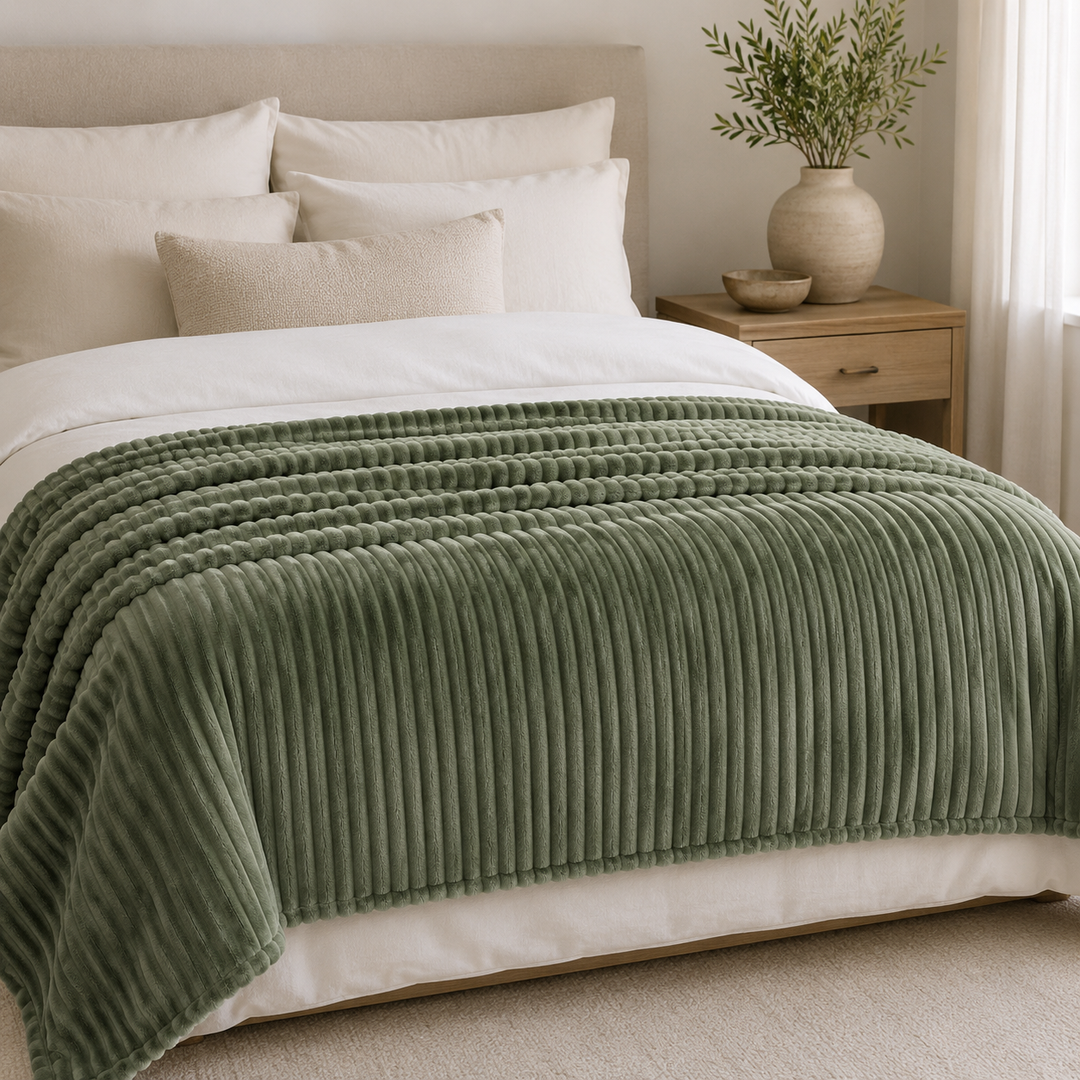 Aarniva Soft Flannel Throw Blanket | Ribbed Texture | Ultra-Soft & Cozy | Sage Green | 1-Piece
