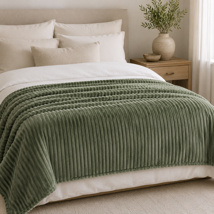 Aarniva Soft Flannel Throw Blanket | Ribbed Texture | Ultra-Soft & Cozy | Sage Green | 1-Piece