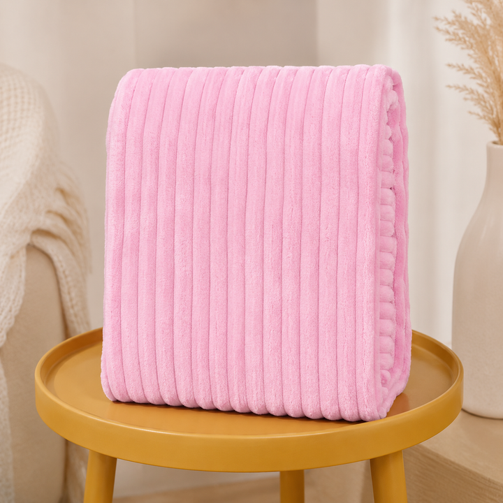 Aarniva Soft Flannel Throw Blanket | Ribbed Texture | Ultra-Soft & Cozy | Baby Pink | 1-Piece