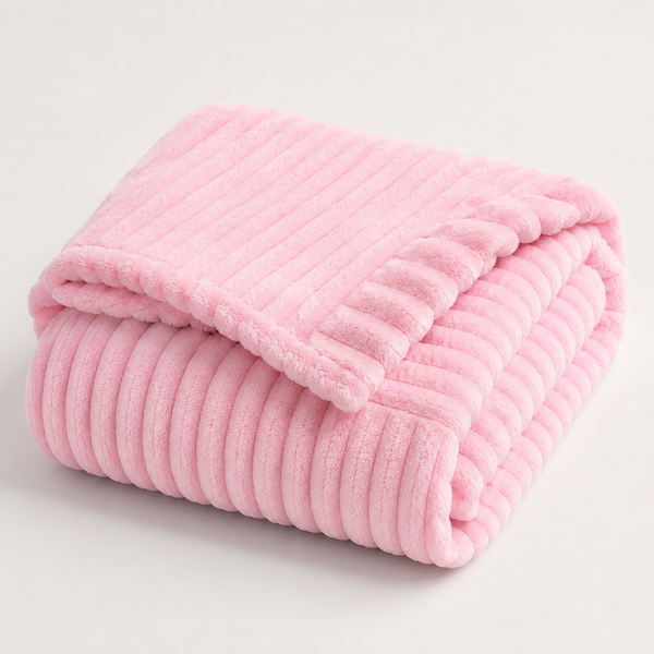 Aarniva Soft Flannel Throw Blanket | Ribbed Texture | Ultra-Soft & Cozy | Baby Pink | 1-Piece