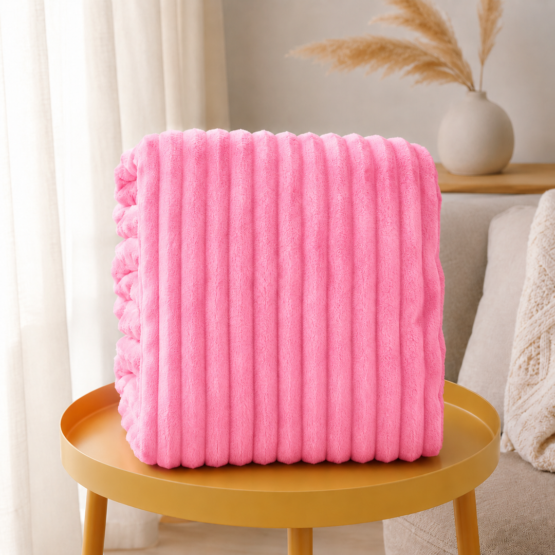 Aarniva Soft Flannel Throw Blanket | Ribbed Texture | Ultra-Soft & Cozy | Bright Pink | 1-Piece