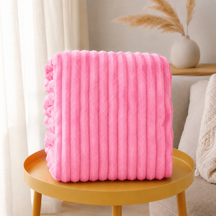 Aarniva Soft Flannel Throw Blanket | Ribbed Texture | Ultra-Soft & Cozy | Bright Pink | 1-Piece