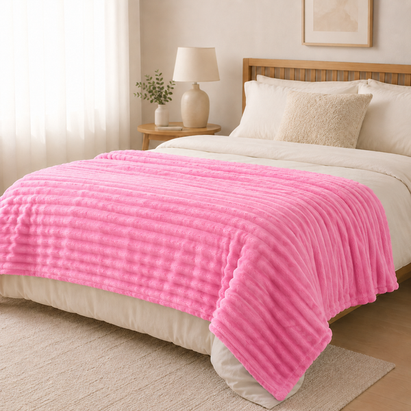 Aarniva Soft Flannel Throw Blanket | Ribbed Texture | Ultra-Soft & Cozy | Bright Pink | 1-Piece