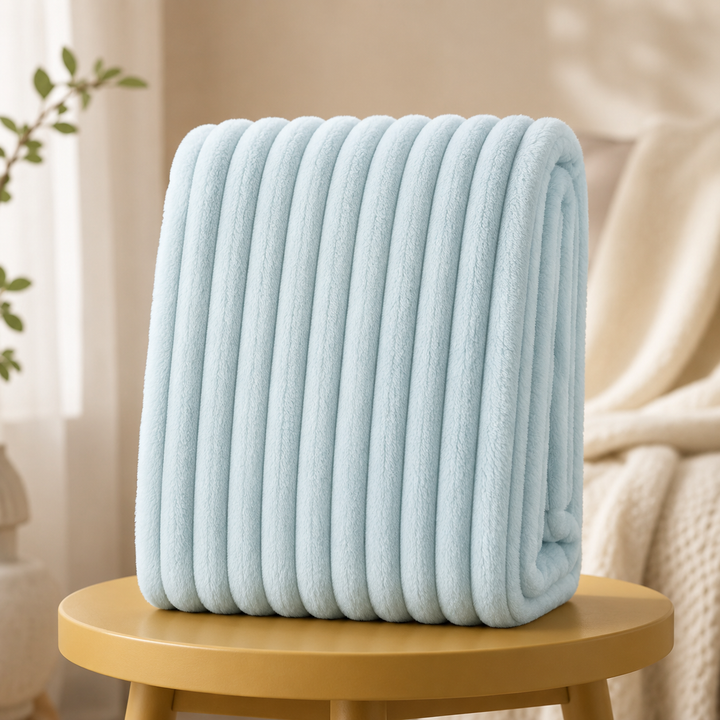 Aarniva Soft Flannel Throw Blanket | Ribbed Texture | Ultra-Soft & Cozy | Ice Blue | 1-Piece