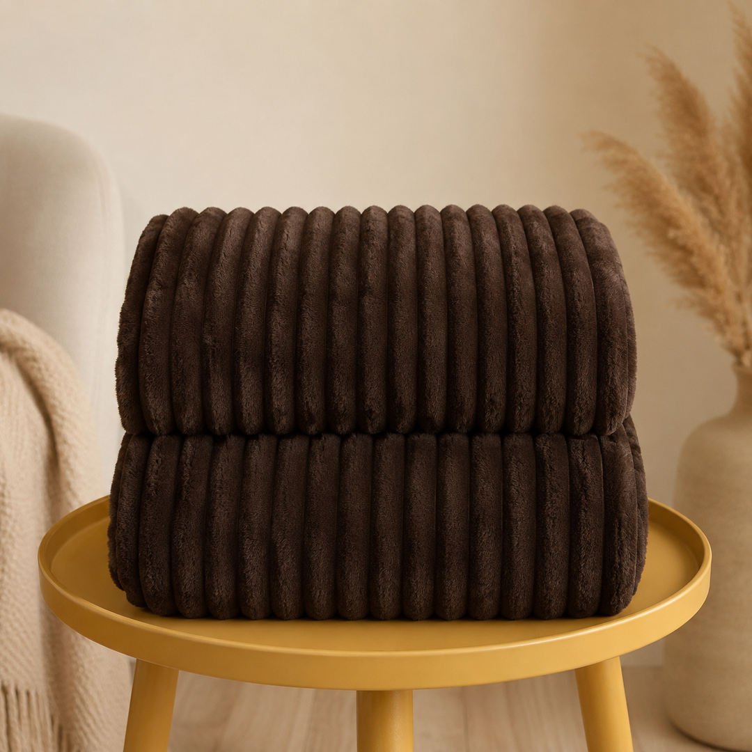 Aarniva Soft Flannel Throw Blanket | Ribbed Texture | Ultra-Soft & Cozy | Chocolate Brown | 1-Piece