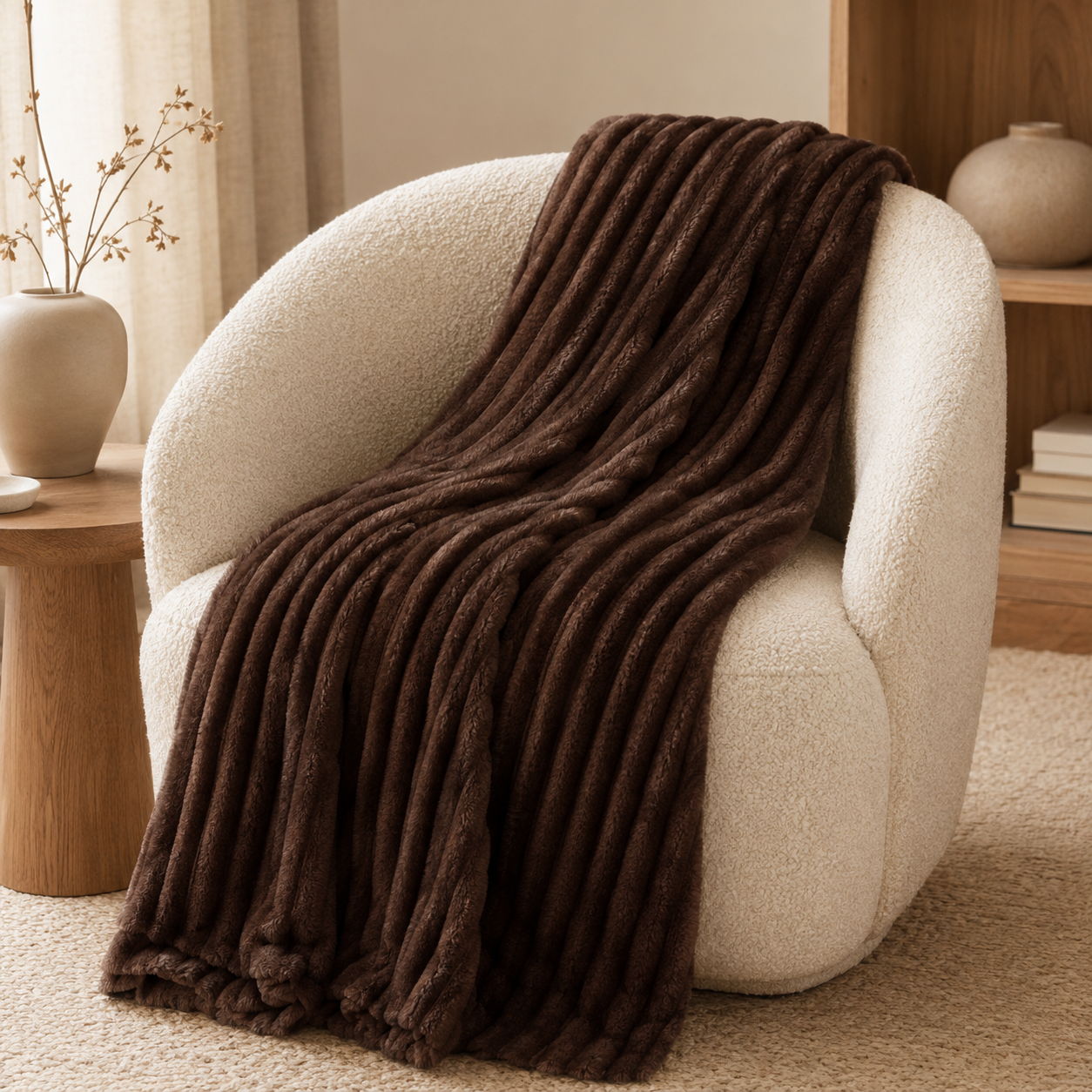 Aarniva Soft Flannel Throw Blanket | Ribbed Texture | Ultra-Soft & Cozy | Chocolate Brown | 1-Piece