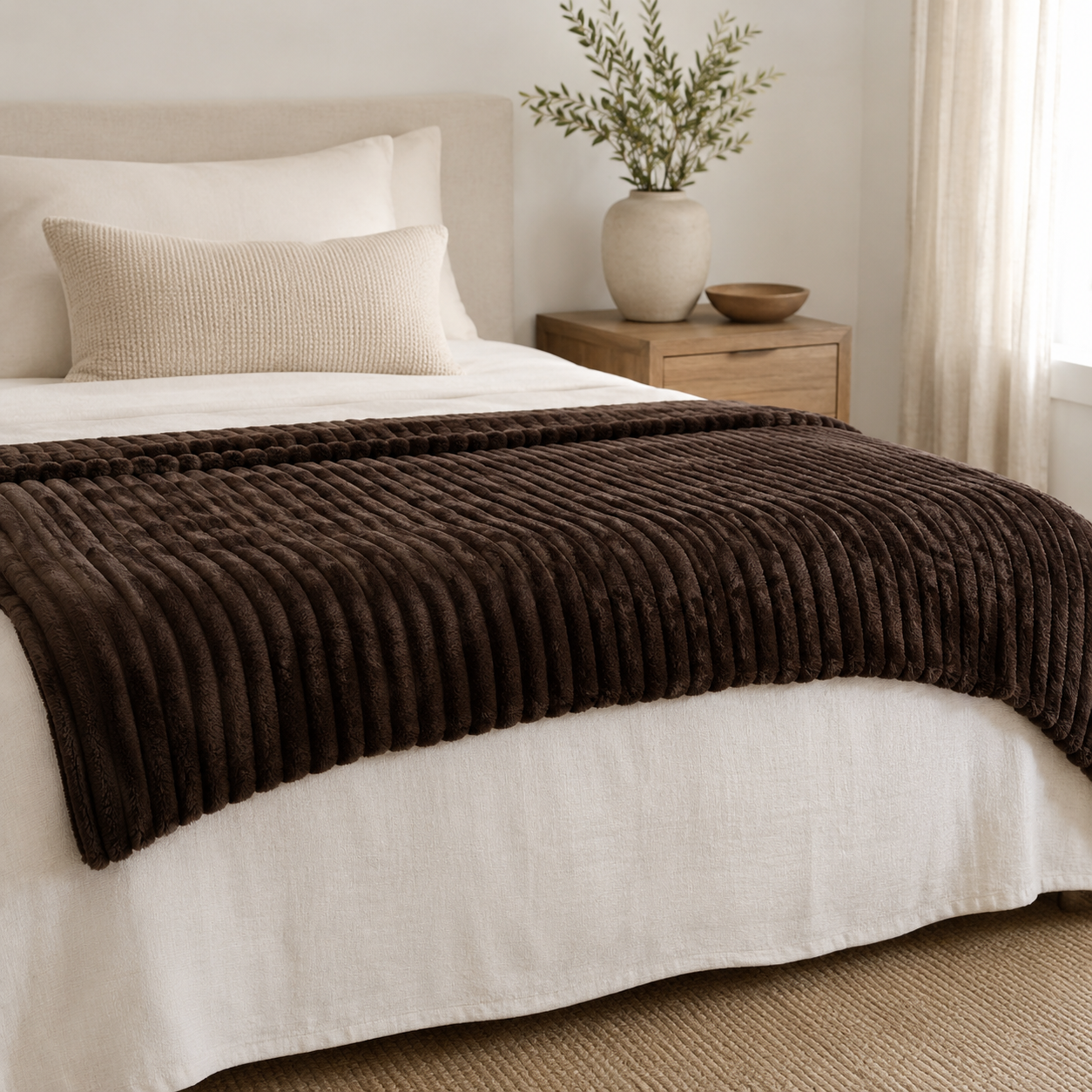 Aarniva Soft Flannel Throw Blanket | Ribbed Texture | Ultra-Soft & Cozy | Chocolate Brown | 1-Piece