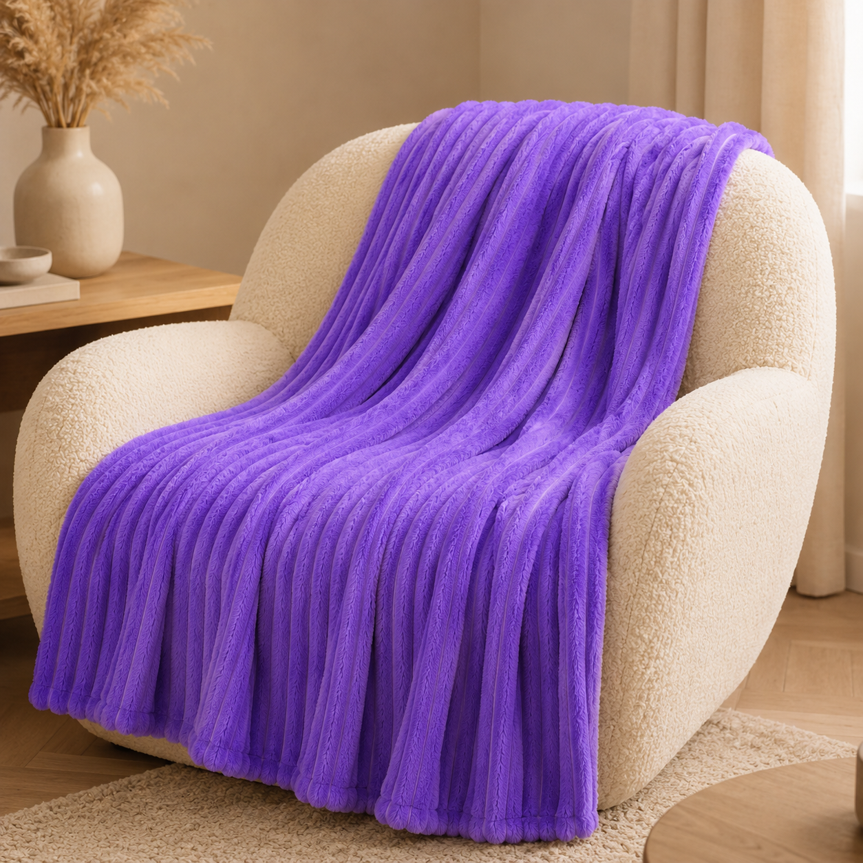 Aarniva Soft Flannel Throw Blanket | Ribbed Texture | Ultra-Soft & Cozy | Lavender Purple | 1-Piece