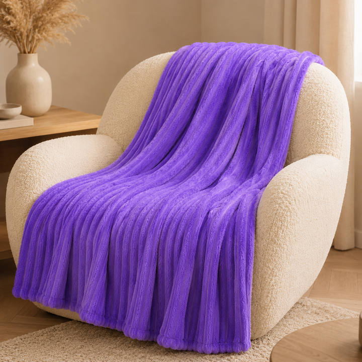Aarniva Soft Flannel Throw Blanket | Ribbed Texture | Ultra-Soft & Cozy | Lavender Purple | 1-Piece