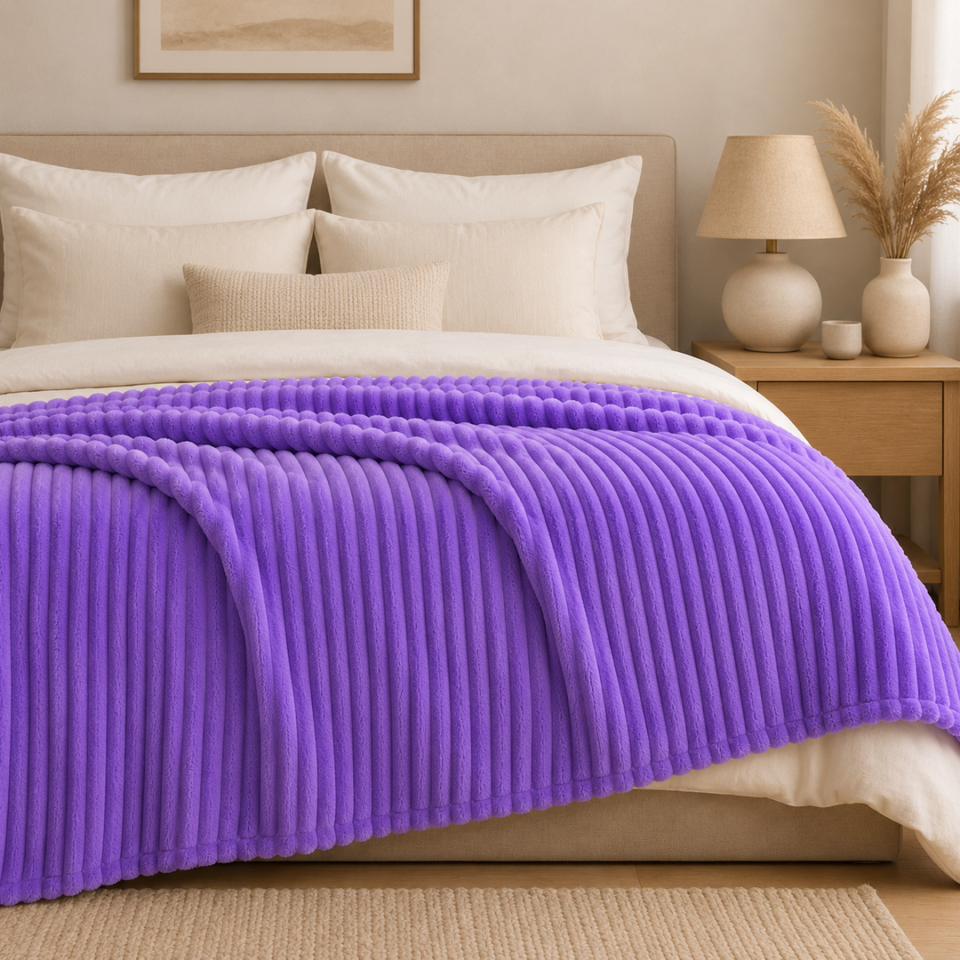 Aarniva Soft Flannel Throw Blanket | Ribbed Texture | Ultra-Soft & Cozy | Lavender Purple | 1-Piece
