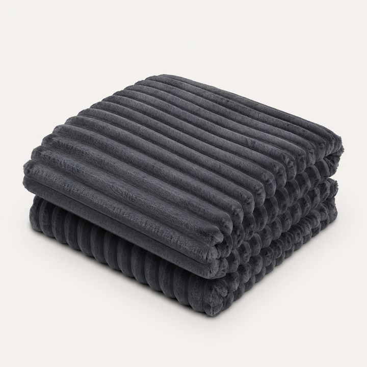 Aarniva Soft Flannel Throw Blanket | Ribbed Texture | Ultra-Soft & Cozy | Dark Charcoal | 1-Piece