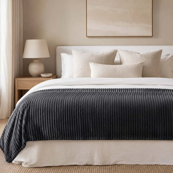 Aarniva Soft Flannel Throw Blanket | Ribbed Texture | Ultra-Soft & Cozy | Dark Charcoal | 1-Piece