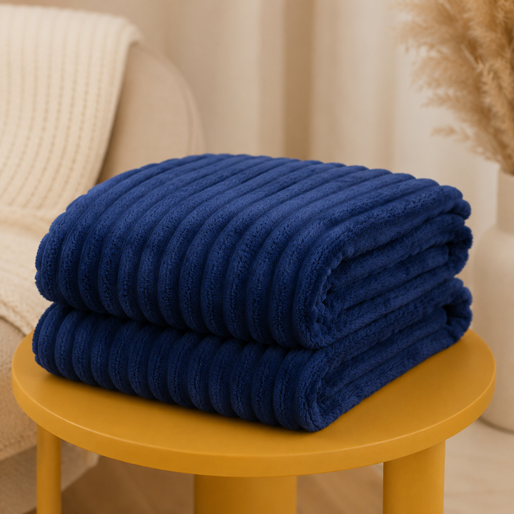 Aarniva Soft Flannel Throw Blanket | Ribbed Texture | Ultra-Soft & Cozy | Royal Blue | 1-Piece